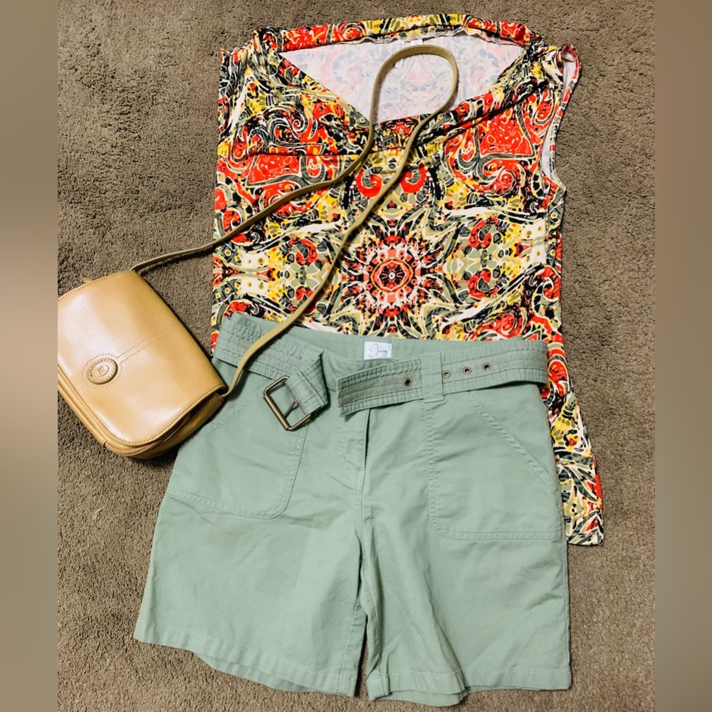 Cato Multicolor Paisley Blouse, green short and a purse!